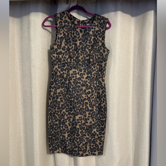 TOMMY HILFIGER LEOPARD FAUX SUEDE SCUBA SHEATH DRESS - Picture 3 of 7